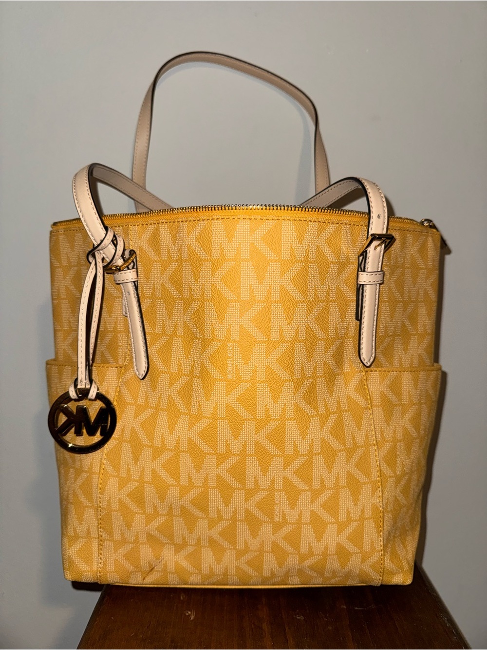 Michael Kors Yellow Signature MK Tote with Cream Trim